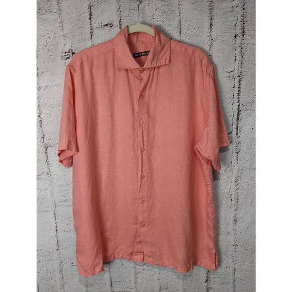 Island Importer Short Sleeve 100%‎ Linen Shirt Orange Peach Men's Sz XL - Picture 1 of 6